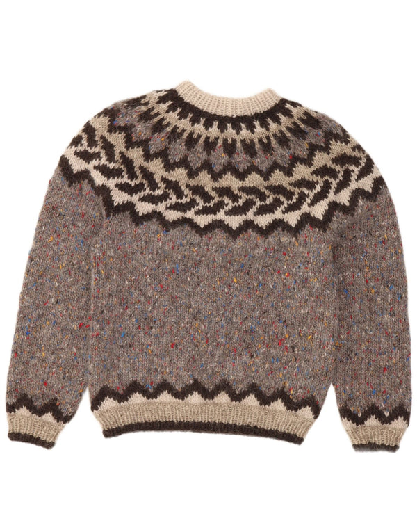 Vintage ženski džemper s okruglim izrezom UK 8 Small Grey Fair Isle