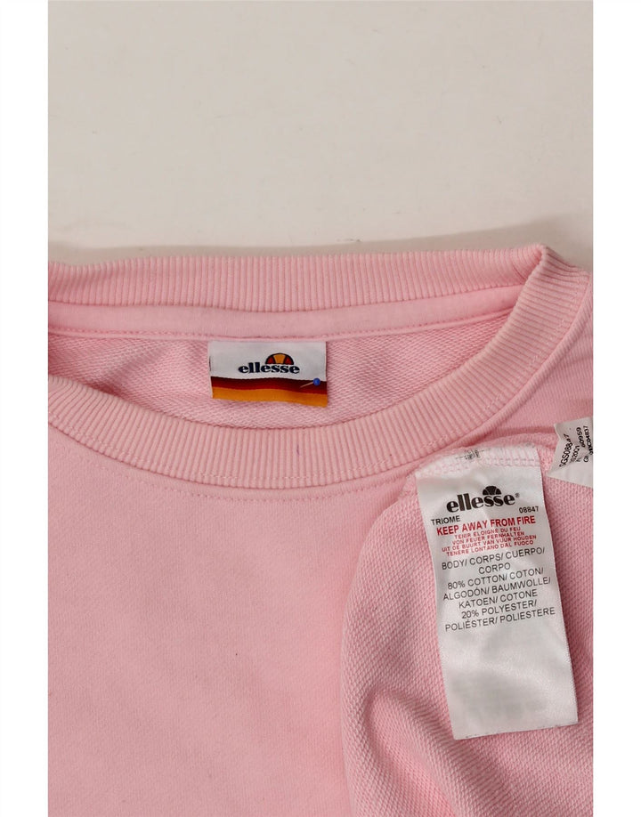ELLESSE Womens Graphic Sweatshirt Jumper UK 14 Medium Pink Cotton Vintage Ellesse and Second-Hand Ellesse from Messina Hembry 
