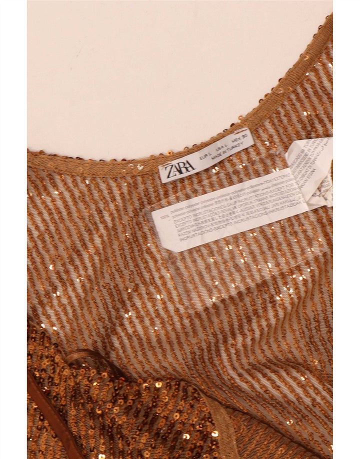 Zara ženski kratki top sa šljokicama UK 14 veliki smeđi poliester