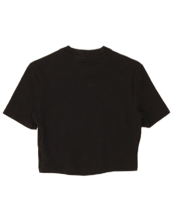 Adidas Womens Crop T-Shirt Top UK 12 Medium Black Cotton