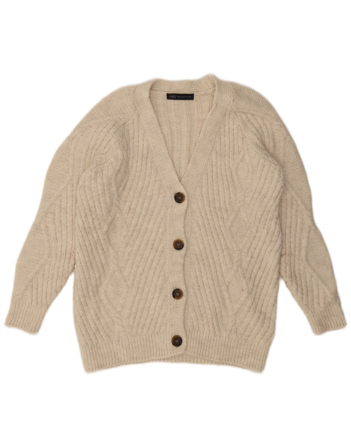 Marks & Spencer ženski prekomjerni kardigan pulover UK 10 Small Beige Acrylic