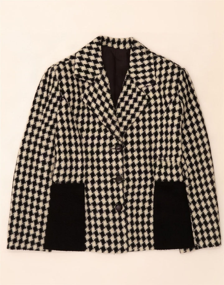 Vintage ženska jakna s 3 gumba UK 12 srednje crna houndstooth