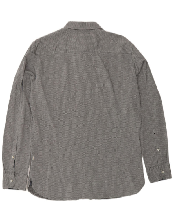 HUGO BOSS Muška uska košulja, veliki sivi geometrijski pamuk