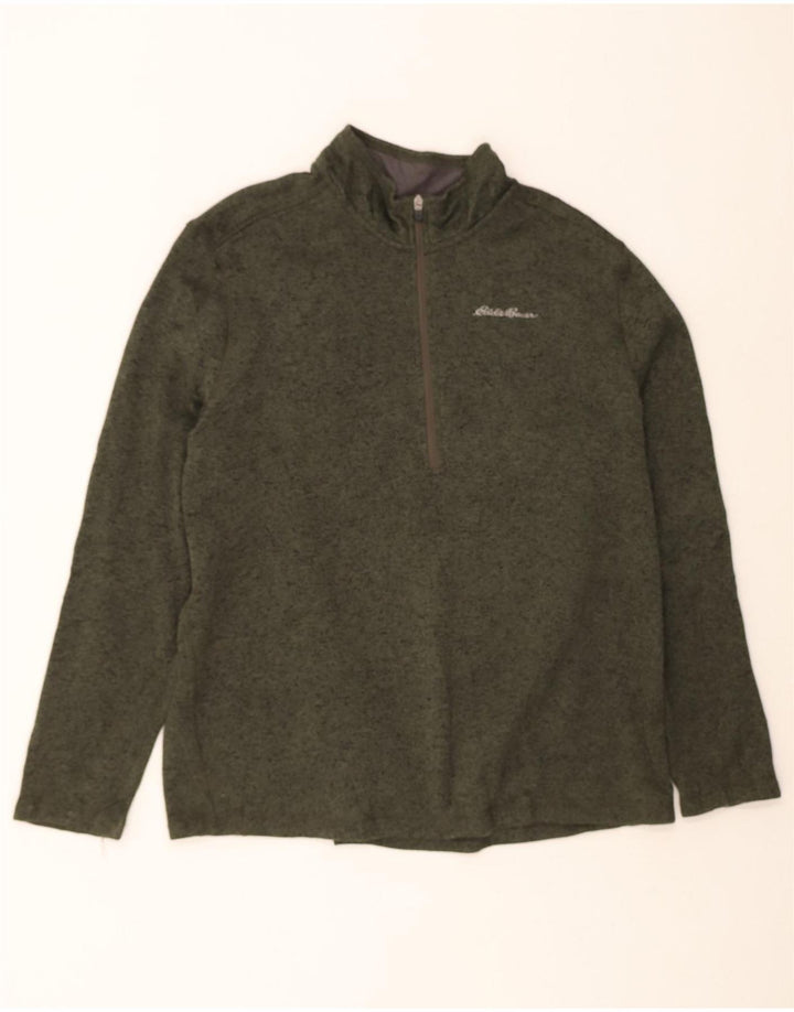 EDDIE BAUER Mens Zip Neck Sweatshirt Jumper 2XL Green Flecked Polyester Vintage Eddie Bauer and Second-Hand Eddie Bauer from Messina Hembry 