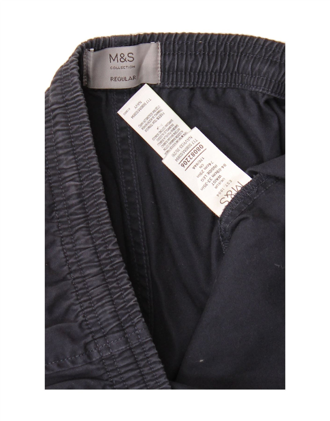 MARKS & SPENCER Mens Regular Chino Trousers W33 L26 Navy Blue Cotton Vintage Marks & Spencer and Second-Hand Marks & Spencer from Messina Hembry 