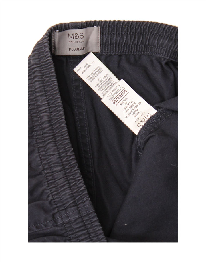 MARKS & SPENCER Mens Regular Chino Trousers W33 L26 Navy Blue Cotton Vintage Marks & Spencer and Second-Hand Marks & Spencer from Messina Hembry 