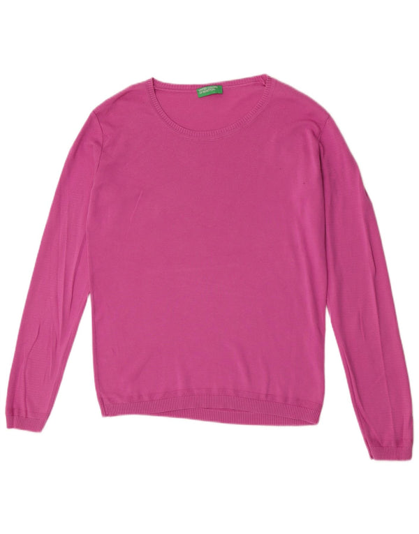 Benetton ženski džemper s morskim izrezom UK 18 XL, ružičasti pamuk
