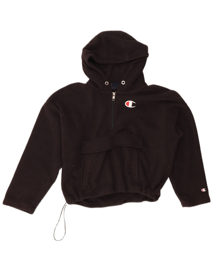 CHAMPION Womens Oversized Hooded Fleece Jumper UK 10 Small Black Polyester