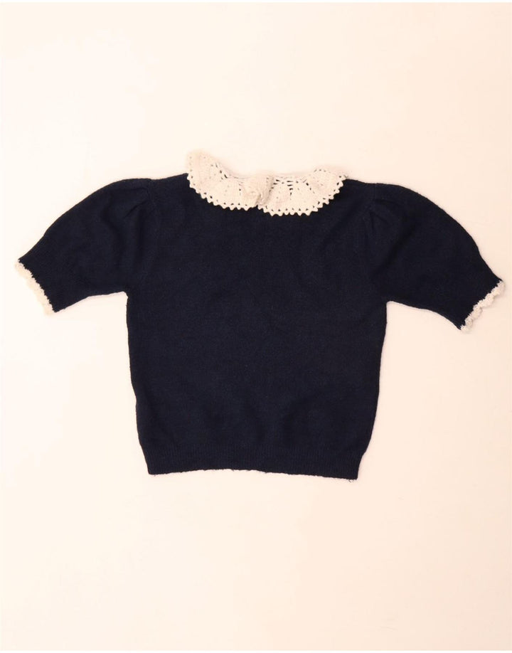 Zara ženski pleteni kratki top UK 12 Medium tamnoplavi poliester
