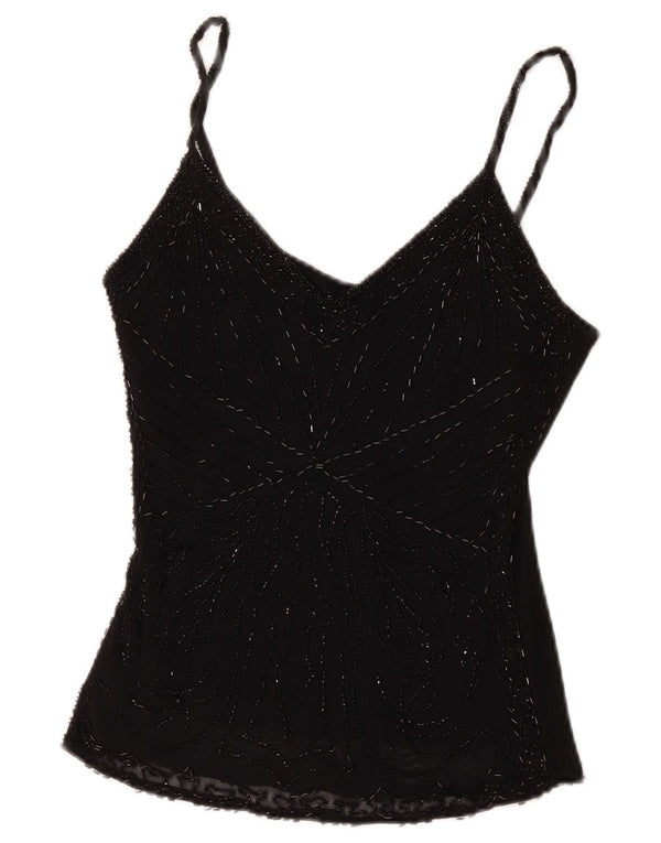 Vintage ženski Cami Top UK 8 Mala crna viskoza