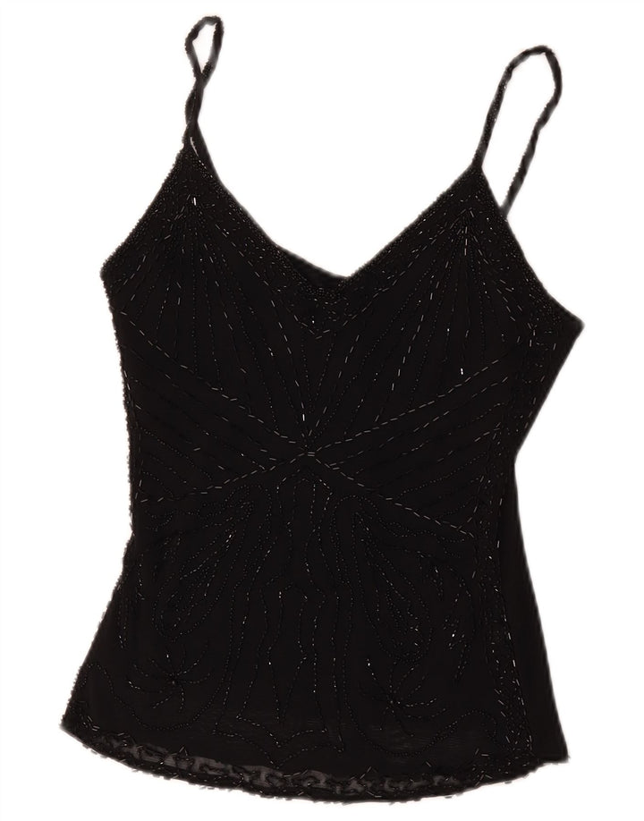 Vintage ženski Cami Top UK 8 Mala crna viskoza
