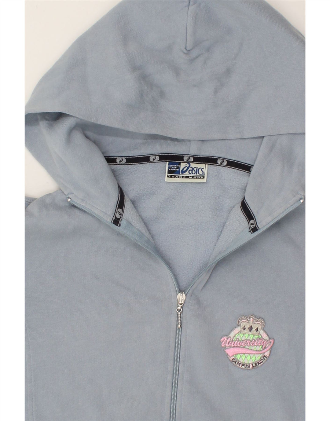 ASICS Womens Zip Hoodie Sweater UK 14 Medium Blue Cotton Vintage Asics and Second-Hand Asics from Messina Hembry 