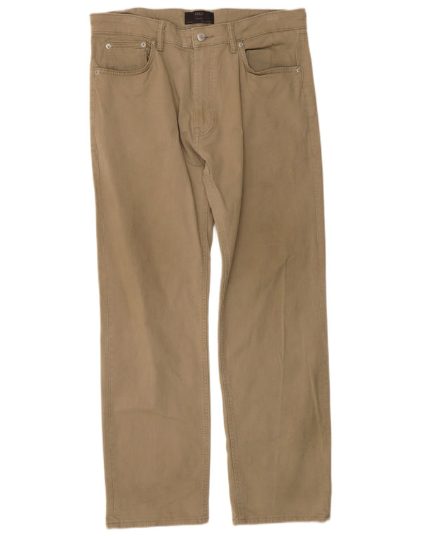 Marks & Spencer Mens Straight Casual Trousers W34 L29 Khaki Cotton