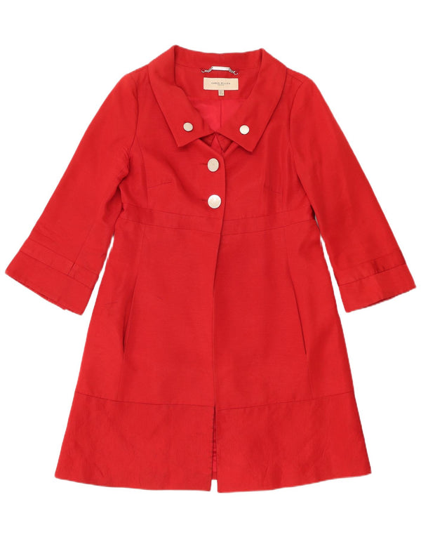 KAREN MILLEN Womens 3/4 Sleeve Overcoat UK 10 Small Red Cotton