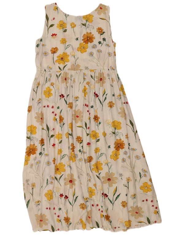 Vintage ženska maksi haljina bez rukava UK 12 Srednje bijela cvjetna