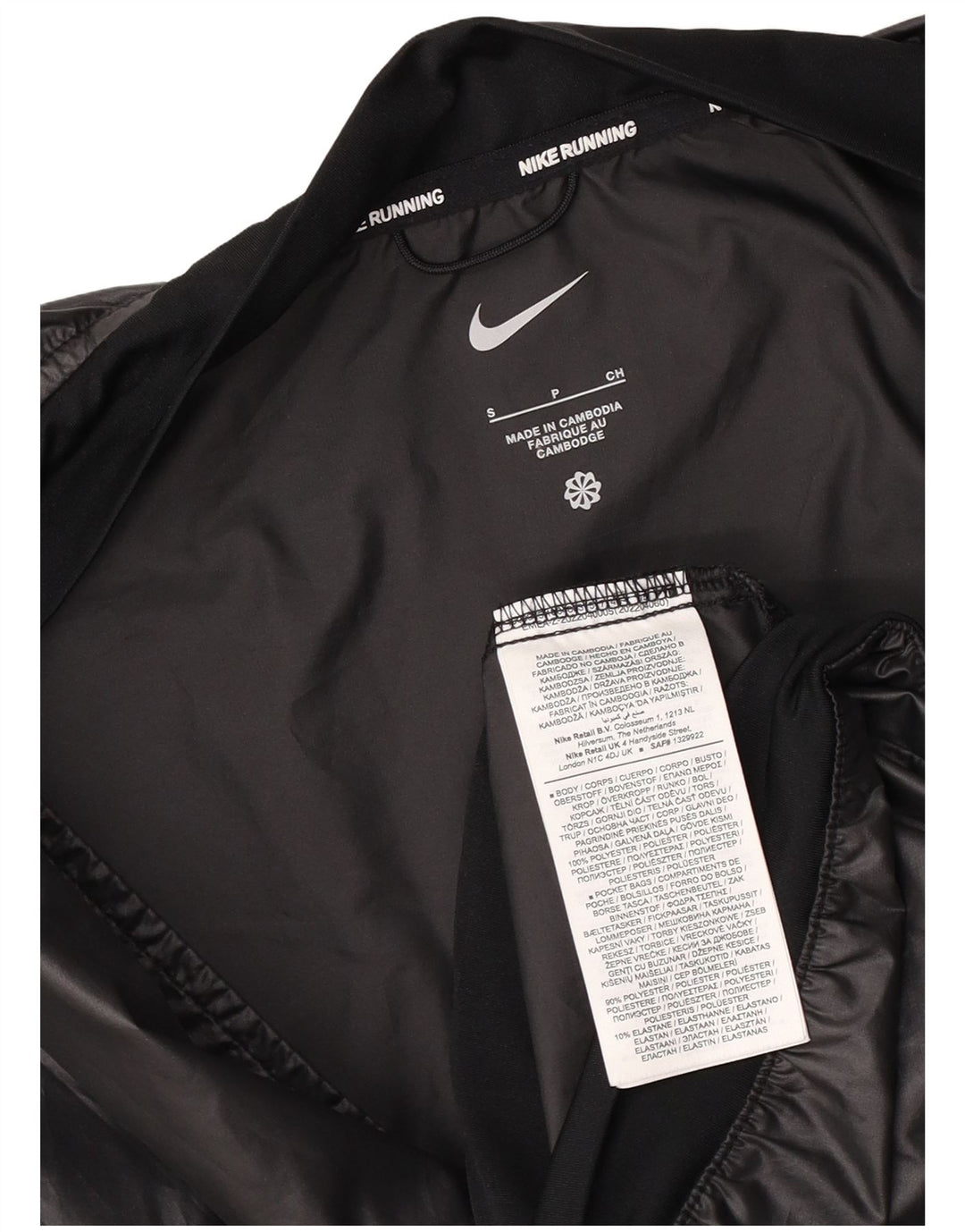 Nike ženska kišna jakna za trčanje s grafičkim motivima UK 10 Small Black Colourblock