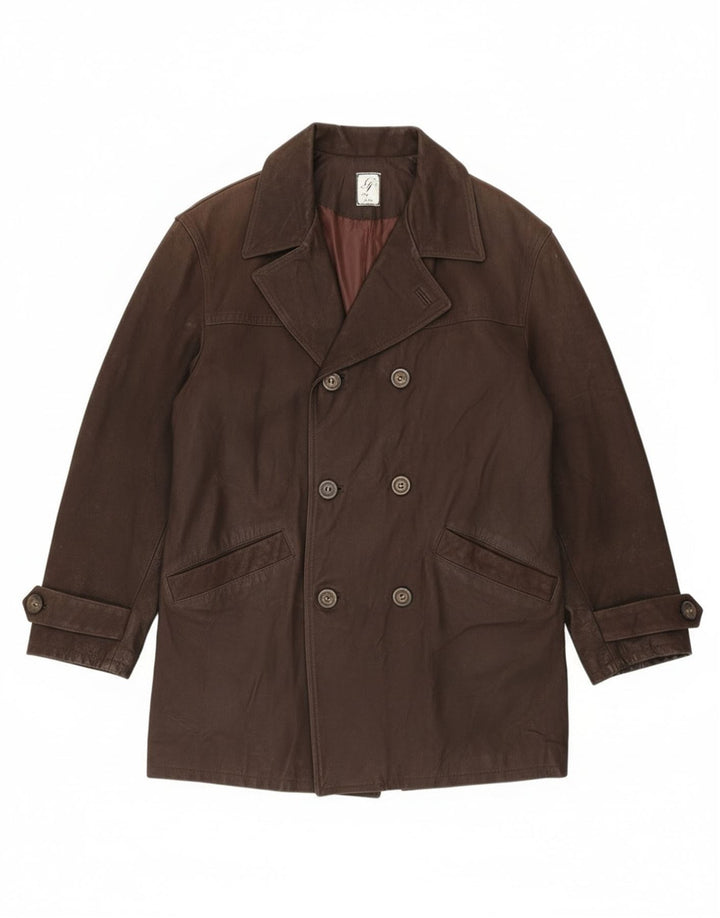 Vintage muški kožni kaput s dvostrukim kopčanjem IT 54 2XL smeđa koža