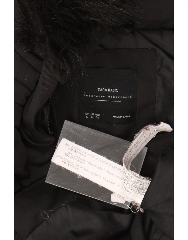 ZARA Womens Hooded Padded Jacket UK 14 Large Black Polyester Vintage Zara and Second-Hand Zara from Messina Hembry 