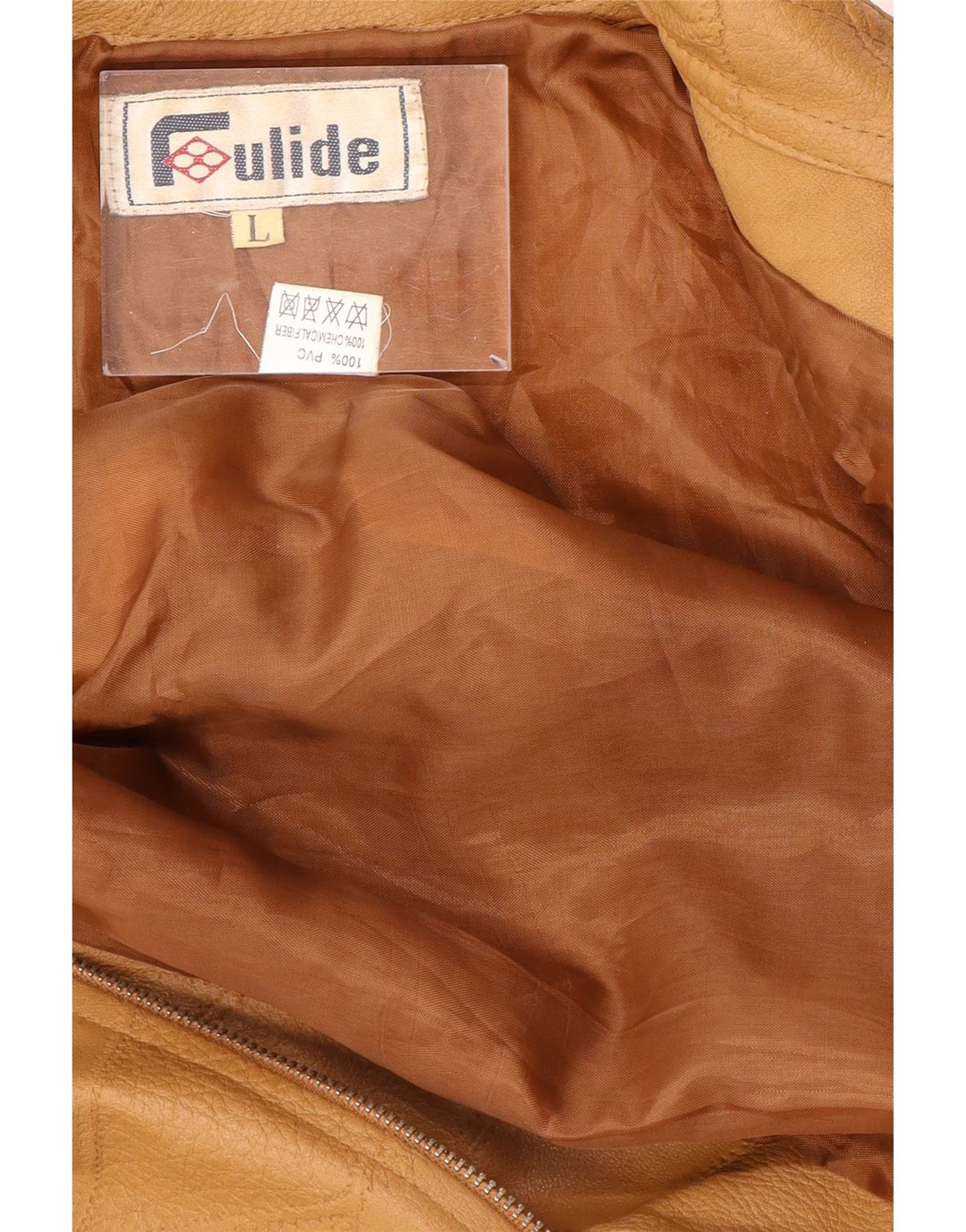 Vintage ženska jakna od umjetne kože UK 14 velika bež patchwork polivinil