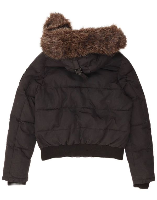 Superdry ženska podstavljena jakna s kapuljačom UK 14 Veliki crni najlon