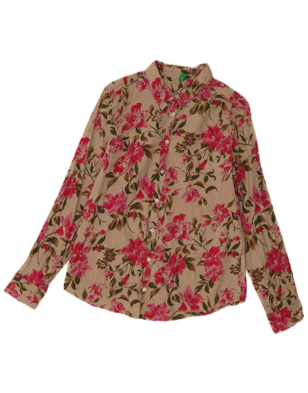 Benetton ženska košulja UK 14 Srednje bež cvjetni pamuk