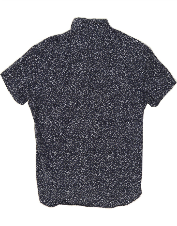 J. CREW Mens Mercantile Flex Short Sleeve Shirt Medium Blue Spotted Cotton Vintage J. Crew and Second-Hand J. Crew from Messina Hembry 