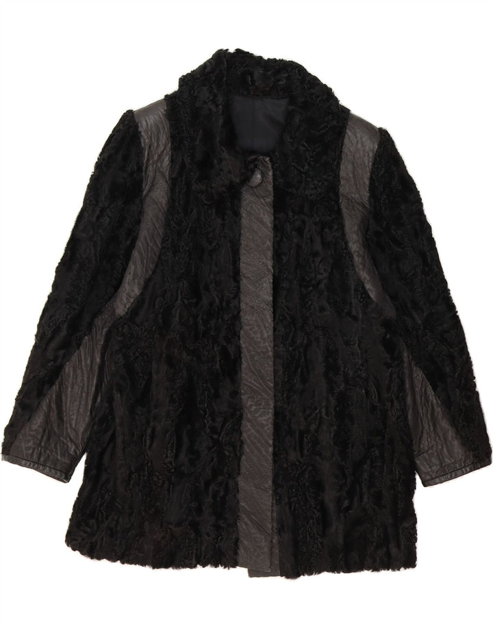 VINTAGE Womens Faux Fur Overcoat UK 14 Medium Black Vintage Vintage and Second-Hand Vintage from Messina Hembry 