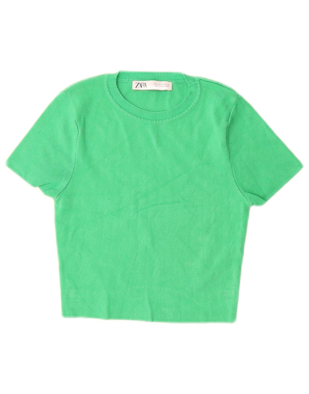 ZARA Womens Crop Blouse Top UK 12 Medium Green Viscose