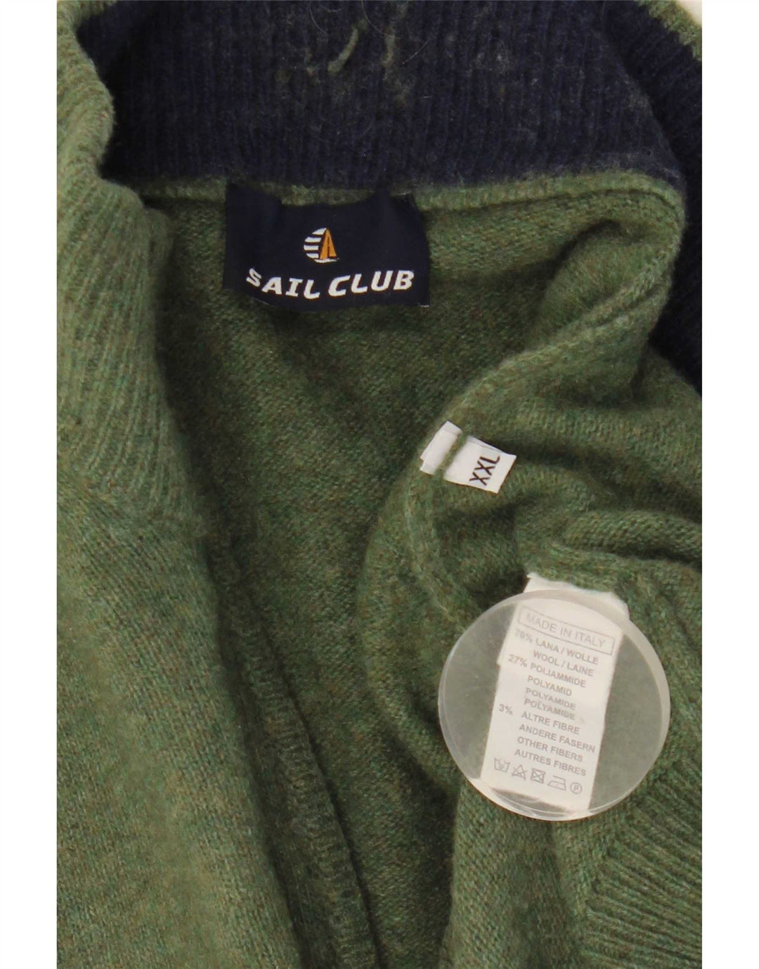 Vintage muški džemper s izrezom i patentnim zatvaračem 2XL zelene vune