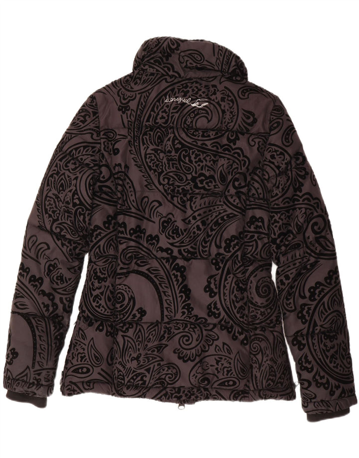 DESIGUAL Womens Padded Jacket EU 36 Small Black Paisley Polyester