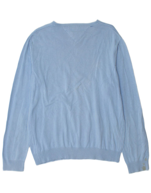 Tommy Hilfiger Mens V-Neck Jumper Sweater Large Blue Cotton