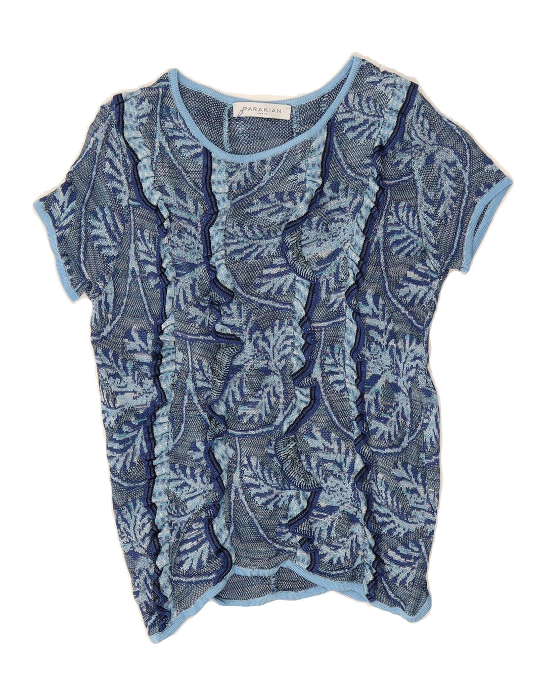 VINTAGE Womens Abstract Pattern Boat Neck Jumper Sweater UK 10 Small Blue Vintage Vintage and Second-Hand Vintage from Messina Hembry 