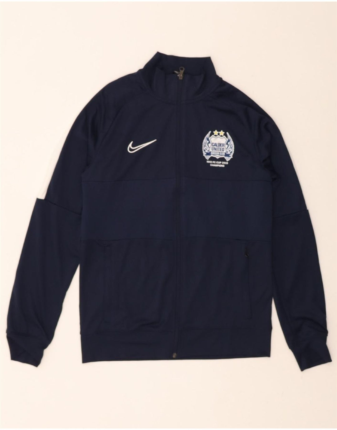NIKE Mens Dri Fit Tracksuit Top Jacket Medium Navy Blue Colourblock Vintage Nike and Second-Hand Nike from Messina Hembry 