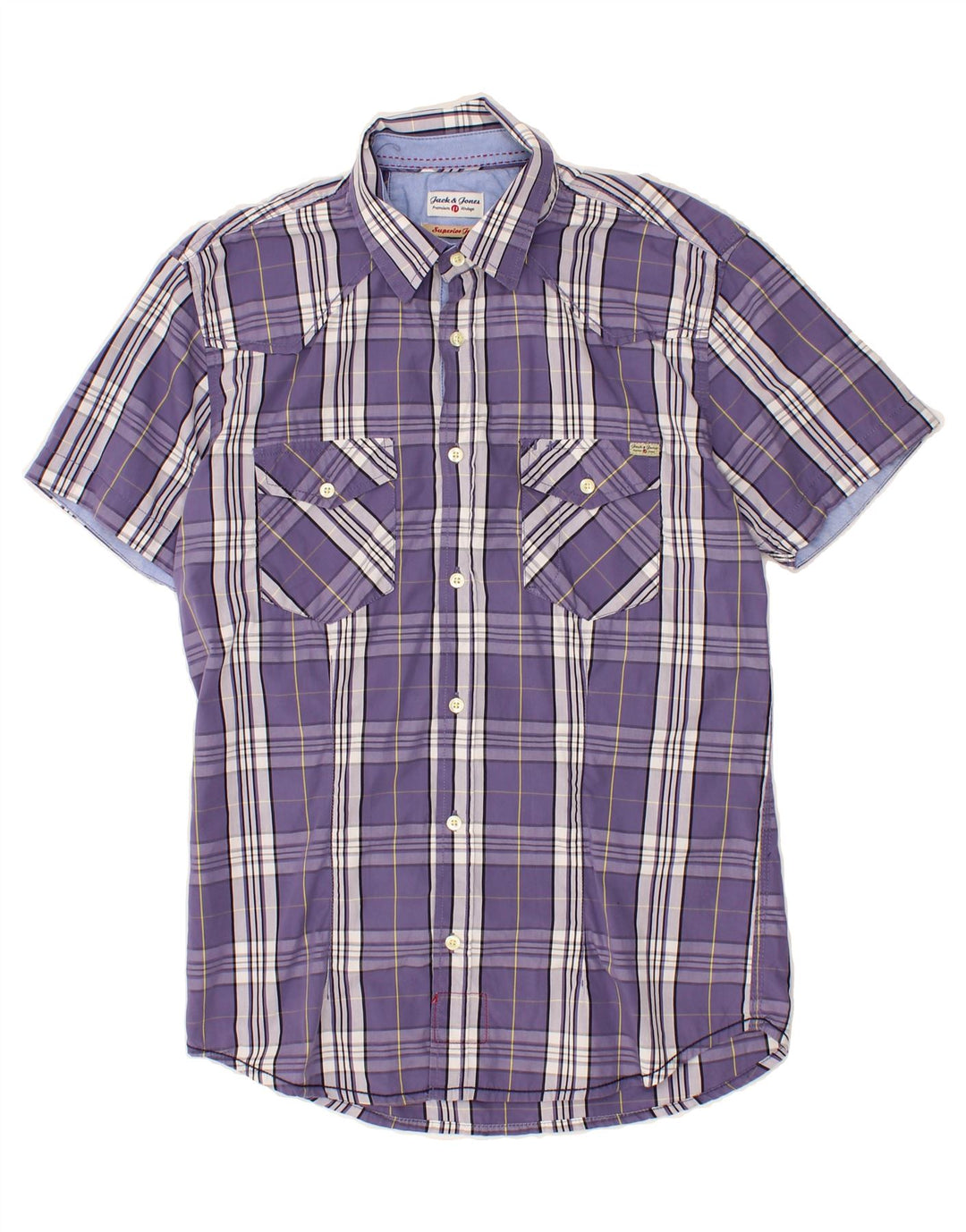 JACK & JONES Mens Short Sleeve Shirt Medium Purple Check Cotton Vintage Jack & Jones and Second-Hand Jack & Jones from Messina Hembry 