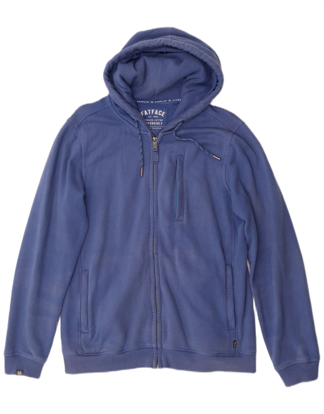 FAT FACE Veliki plavi pamučni pulover s kapuljačom na patentni zatvarač