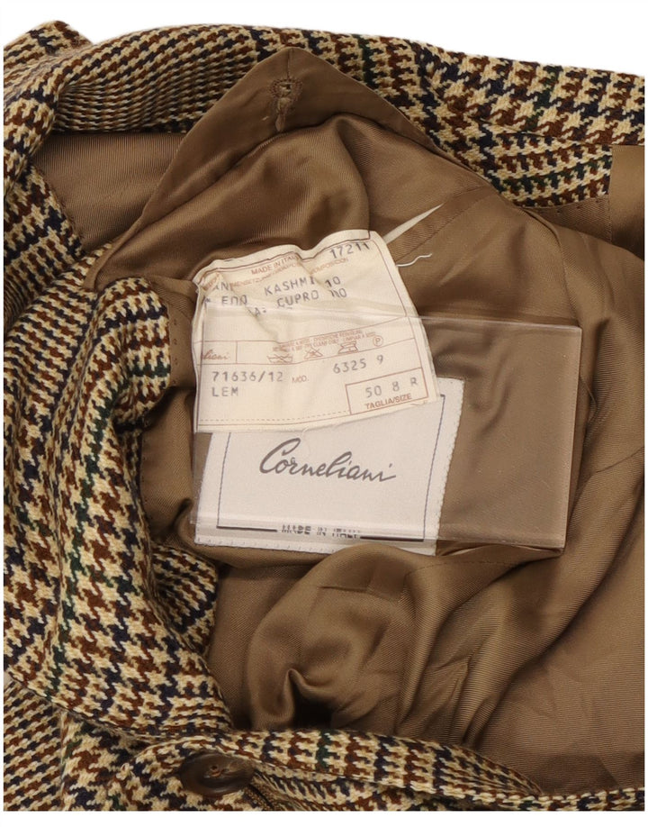 CORNELIANI Muška jakna sa 3 gumba IT 50 Large Beige Houndstooth Wool