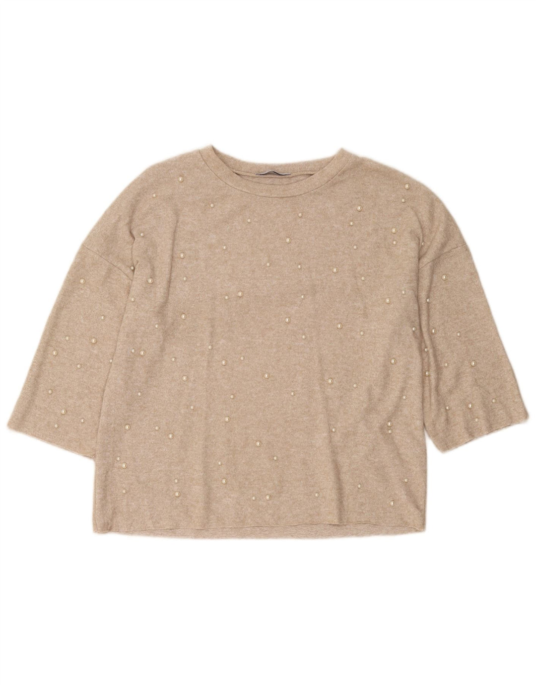 Zara ženski pulover Trafaluc s 3/4 rukavima UK 10 Small Beige Flected