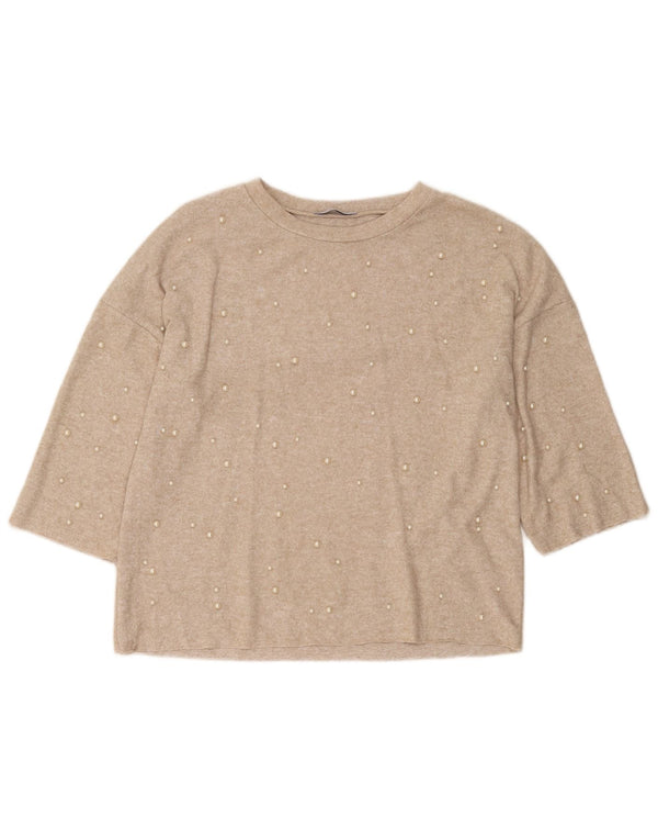 Zara ženski pulover Trafaluc s 3/4 rukavima UK 10 Small Beige Flected