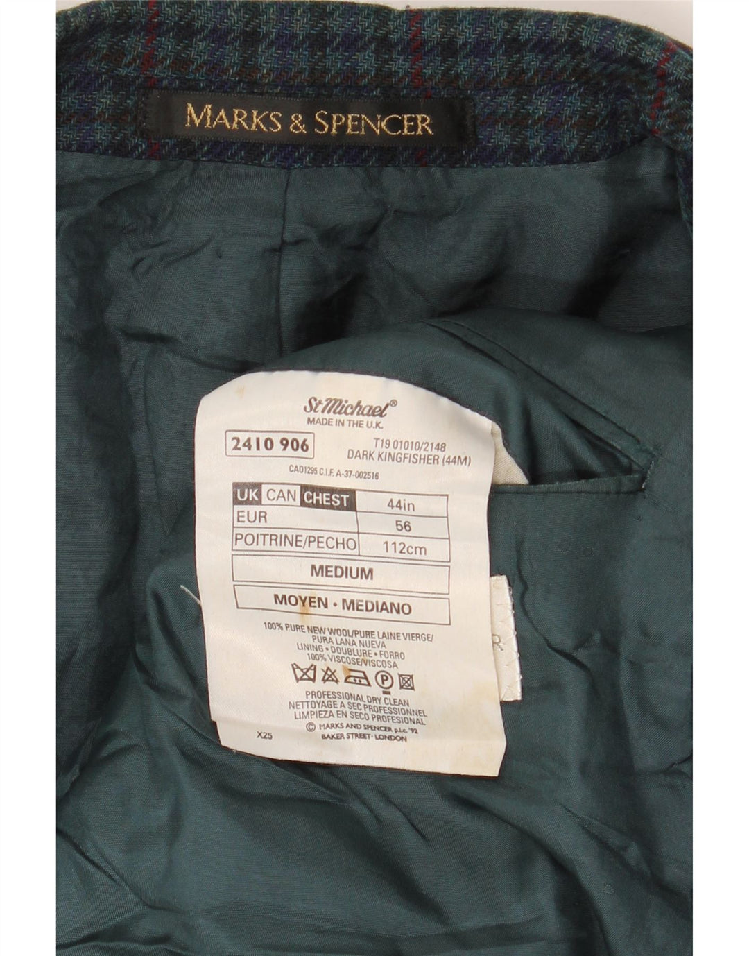 Marks & Spencer muška St. Michael sako jakna UK 44 XL zelena houndstooth