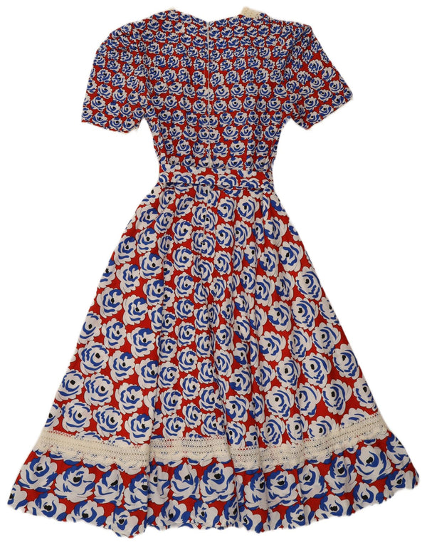 Vintage ženska maksi haljina A-kroja UK 8 Mala crvena cvjetna retro haljina