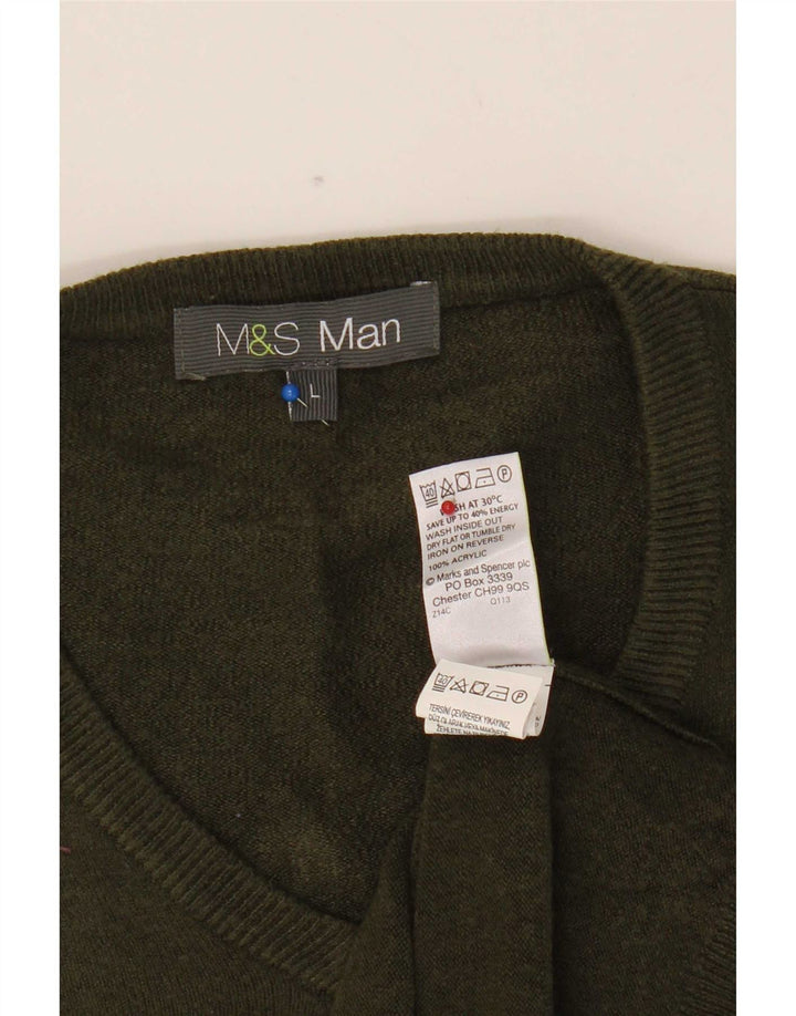 Marks & Spencer muški džemper s V-izrezom, veliki kaki akril