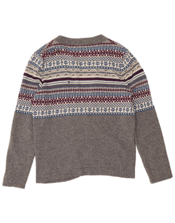 Benetton ženski kardigan džemper UK 14 Srednje siva Fair Isle vuna