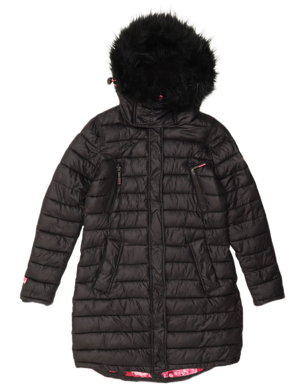 Superdry ženski podstavljeni kaput s kapuljačom UK 12 Srednji crni najlon