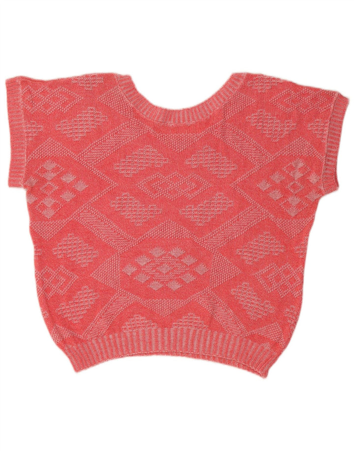 VINTAGE ženski pulover s kratkim izrezom UK 14 Srednje ružičasta