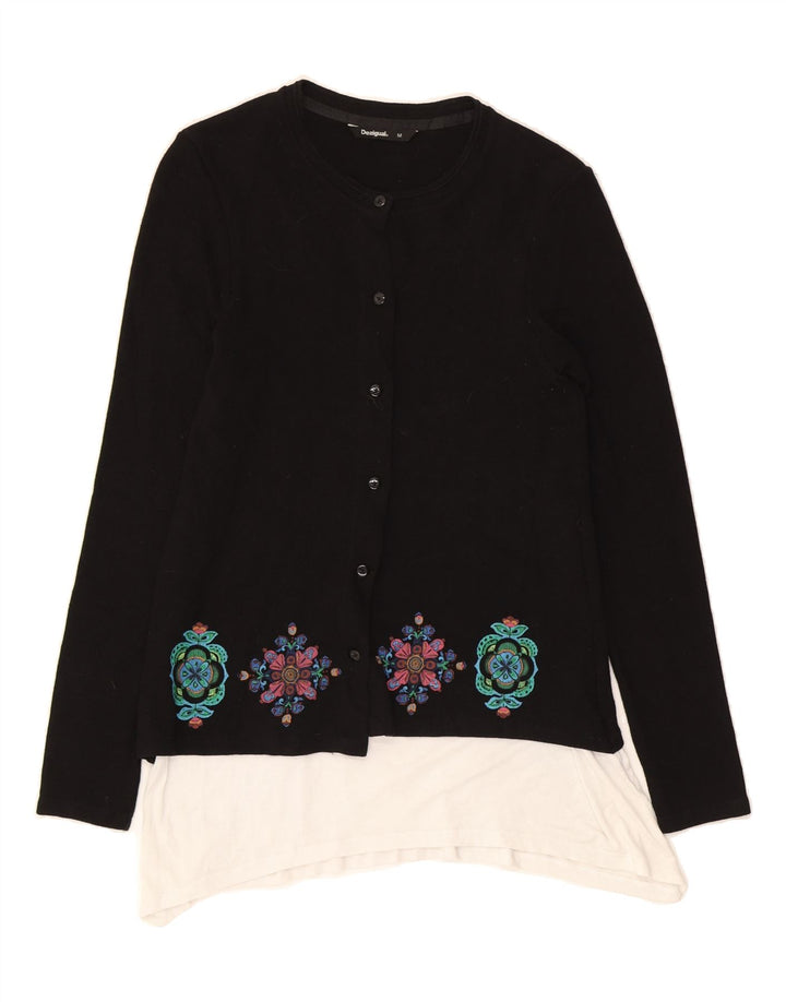 DESIGUAL Womens Cardigan Sweater UK 12 Medium Black Colourblock Polyester Vintage Desigual and Second-Hand Desigual from Messina Hembry 