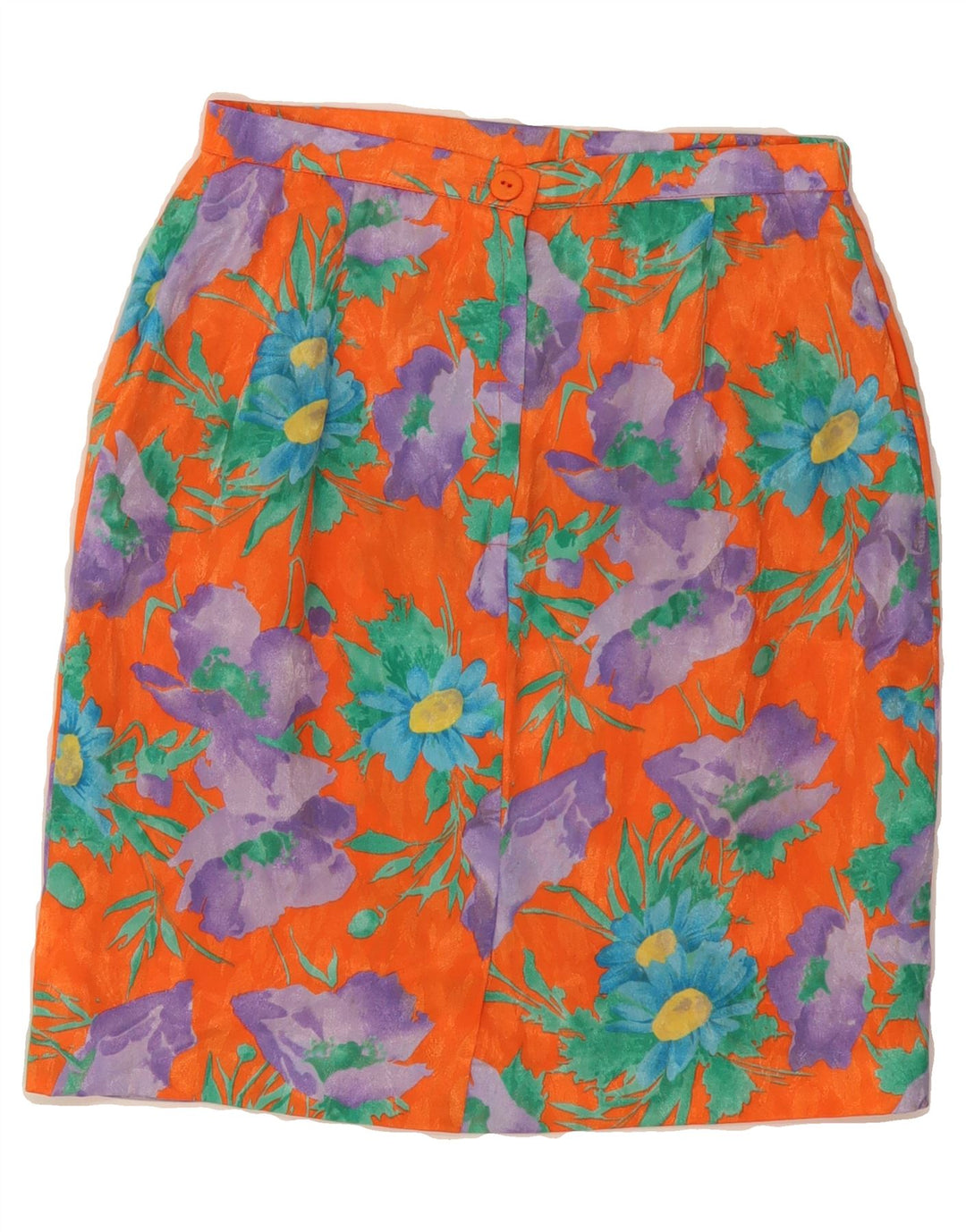 VINTAGE Womens Pencil Skirt W28 Medium Orange Floral Vintage Vintage and Second-Hand Vintage from Messina Hembry 