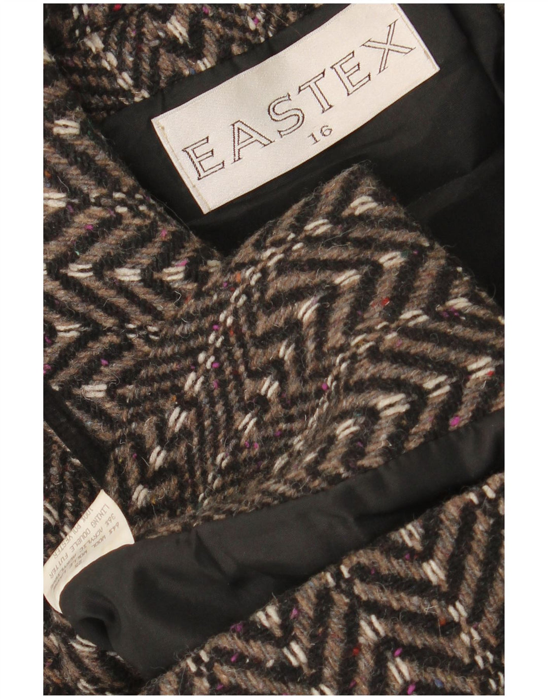 EASTEX Womens Overcoat UK 16 Large Brown Chevron Wool