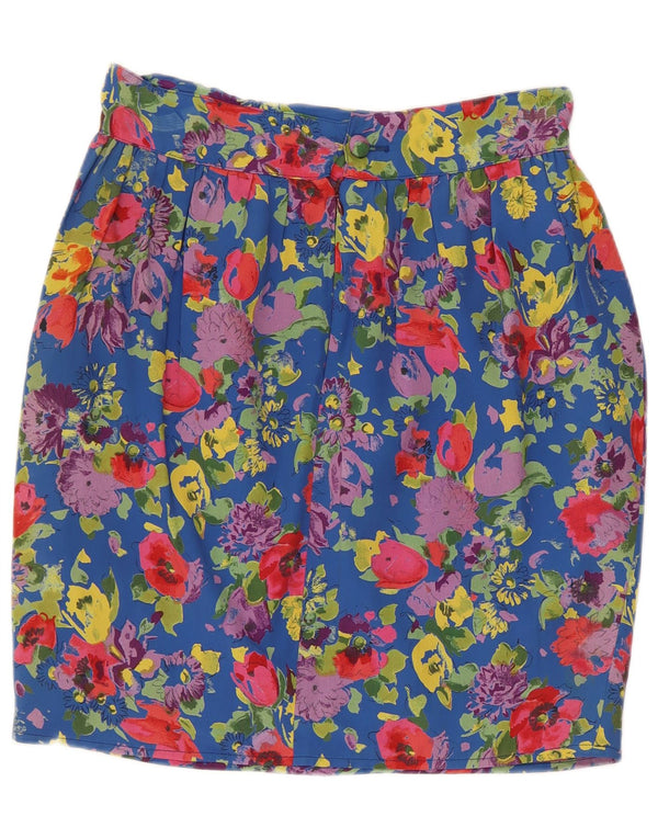 Vintage ženska suknja s mjehurićima visokog struka IT 46 Large W30 plavi cvjetni acetat