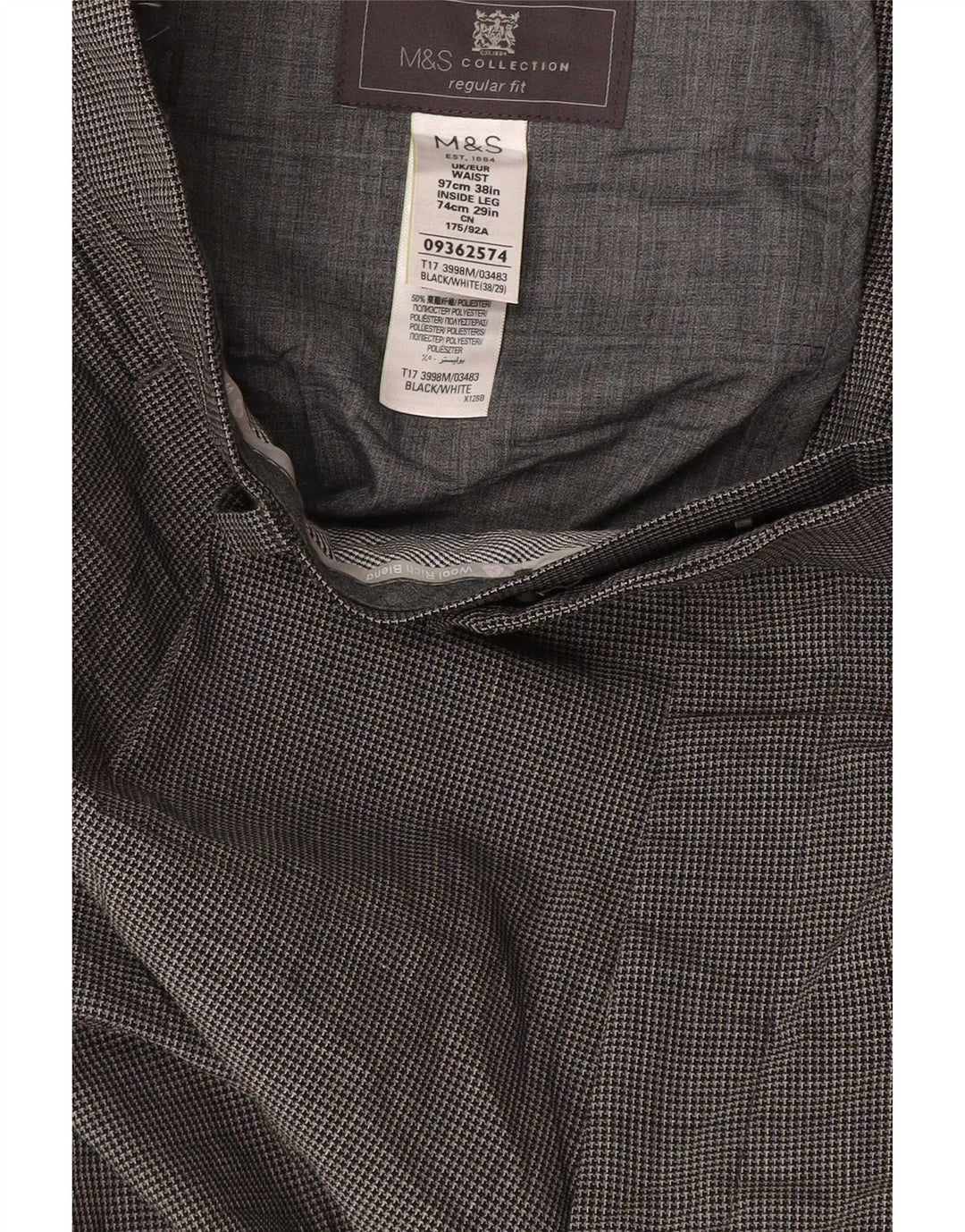 Marks & Spencer muške hlače ravnog odijela W38 L29 sive u obliku ptičje zube