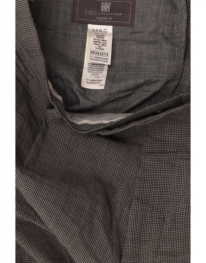 Marks & Spencer muške hlače ravnog odijela W38 L29 sive u obliku ptičje zube
